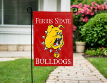 Load image into Gallery viewer, red ferris state university double sided garden flag hung for yard decor