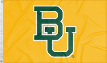Load image into Gallery viewer, Gold 3x5 foot wide Baylor University Flag with green white BU Logo and two metal grommets