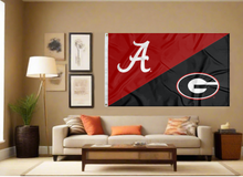 Load image into Gallery viewer, red and black Alabama Georgia House divided flag covering living room wall
