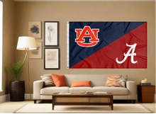 Load image into Gallery viewer, blue and red house divided Auburn Alabama Game flag covering living room wall