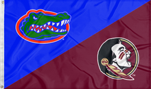 Load image into Gallery viewer, blue and maroon house divided Florida FSU Game Time Flag
