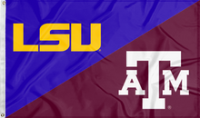 Load image into Gallery viewer, purple and maroon LSU Texas A&M House Divided Flag