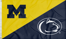 Load image into Gallery viewer, gold and navy Michigan Penn State House Divided Flag