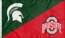 Load image into Gallery viewer, green and red MSU Ohio State House Divided Flag