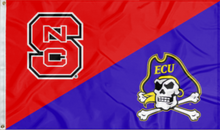 Load image into Gallery viewer, red and purple NC State ECU house divided flag for sports décor