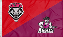 Load image into Gallery viewer, red and maroon New Mexico Lobos New Mexico Aggies House Divided Flag