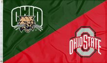 Load image into Gallery viewer, green and red house divided Ohio Ohio State game flag for sports décor