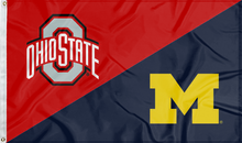 Load image into Gallery viewer, red and blue Ohio State Michigan House Divided Flag for sports décor