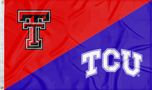 Load image into Gallery viewer, red and purple Texas Tech TCU house divided flag for sports décor