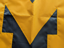 Load image into Gallery viewer, Hand sewn gold Michigan M logo on University of Michigan Applique Flag