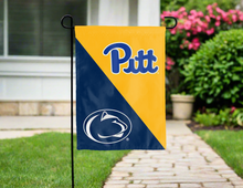 Load image into Gallery viewer, house divided garden flag with pitt penn state logos for yard decor