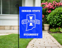 Load image into Gallery viewer, indiana state university garden flag hung outside for yard decor