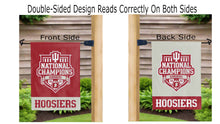 Load image into Gallery viewer, indiana college football champions 2025 logo reading correctly on both sides of red and grey double sided garden flag