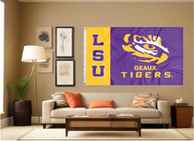 Load image into Gallery viewer, LSU Geaux Tigers hung inside a well lit room as part of man cave decor
