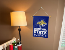 Load image into Gallery viewer, Montana State bobcats garden flag hung inside a college dorm for decor