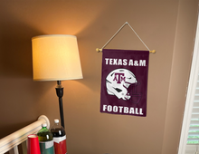 Load image into Gallery viewer, texas A&M football garden flag hung on a banner pole for man cave decor