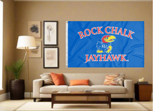 Load image into Gallery viewer, University of Kansas Rock Chalk Jayhawk Flag for indoor home decor
