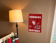 Load image into Gallery viewer, Oklahoma Sooners football garden flag inside for man cave decor