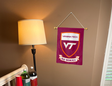 Load image into Gallery viewer, Virginia Tech Go Hokies Garden flag hung inside a college dorm for decor