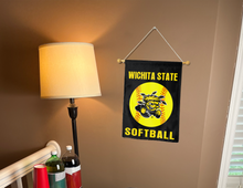 Load image into Gallery viewer, wichita state softball garden flag hung inside for man cave decor
