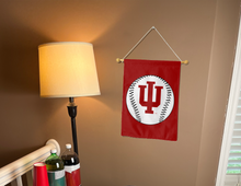 Load image into Gallery viewer, Indiana baseball garden flag hung inside a college dorm for decor