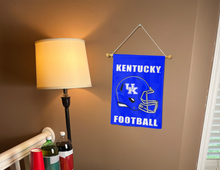 Load image into Gallery viewer, Kentucky Football Garden Flag hung inside a college dorm for man cave decor
