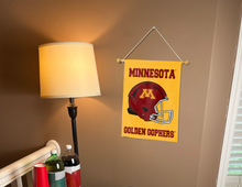 Load image into Gallery viewer, gold minnesota football garden flag hung inside for college dorm decor