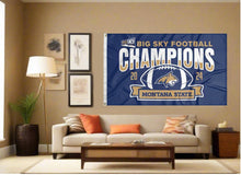 Load image into Gallery viewer, Montana State BIG SKY Conference Football Champions 2024 Flag displayed inside for man cave decor
