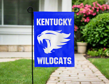 Load image into Gallery viewer, Kentucky Wildcats Garden Flag hung outside the driveway for yard decor
