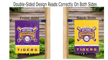 Load image into Gallery viewer, LSU Baseball College World Series 2025 Champion logo reading correctly on both sides of garden flag