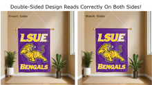 Load image into Gallery viewer, lsue bengals logo reading correctly on both sides of purple house flag