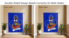 Load image into Gallery viewer, louie loper logo reading correctly on both sides of blue UNK house flag