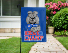 Load image into Gallery viewer, Louisiana Tech Champ the Bulldog Garden flag hung for yard decor
