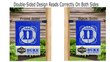 Load image into Gallery viewer, march madness final four duke basketball logo reading correctly on both sides of double sided garden flag