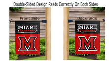 Load image into Gallery viewer, miami redhawks m logo reading correctly on both sides of garden flag