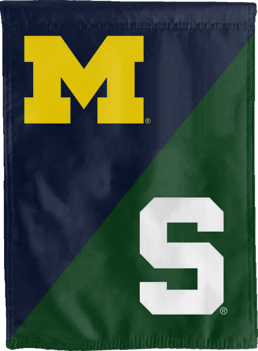 Team Sports America House Divided Garden Flag - Michigan Vs Michigan State Rivalry, 13x18 Inches, Polyester Suede