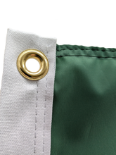 Load image into Gallery viewer, Gold metal grommet on Green Michigan State University Applique Flag with Spartan logo for indoor home décor