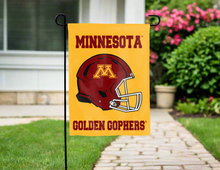Load image into Gallery viewer, Minnesota football garden flag hung outside a driveway for yard decor