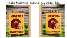 Load image into Gallery viewer, minnesota golden gophers football logo reading correctly on both sides of garden flag