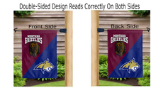 Load image into Gallery viewer, Montana Grizzlies Montana State logos reading correctly on house divided garden flag