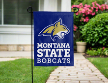 Load image into Gallery viewer, Montana State Bobcats Garden Flag hung outside for yard decor