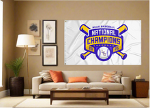 Load image into Gallery viewer, White LSU Baseball College World Series Champions Flag covering tan wall of living room