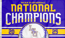 Load image into Gallery viewer, purple and gold NCAA D1 Baseball LSU Champions Flag with two metal grommets