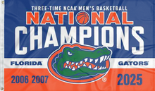 Load image into Gallery viewer, blue white and orange Florida Basketball March Madness Three Time Champions 3x5 Flag with two metal grommets