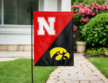 Load image into Gallery viewer, nebraska iowa rivalry house divided garden flag hung for yard decor