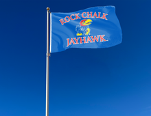 Load image into Gallery viewer, University of Kansas Rock Chalk Jayhawk Flag for outdoor home decor