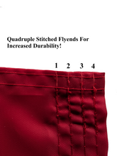 Load image into Gallery viewer, quadruple stitched flyends of red university of nebraska applique flag