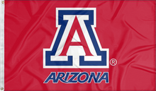 Load image into Gallery viewer, Red 3x5 foot wide University of Arizona Flag with two metal grommets for indoor home decor