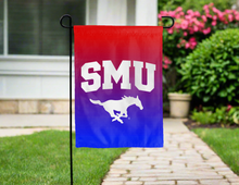 Load image into Gallery viewer, gradient smu double sided garden flag hung outside for yard decor