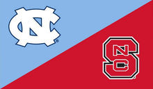 Load image into Gallery viewer, 3x5 House Divided Flag with University of North Carolina and North Carolina State University Logos